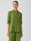 Eileen Fisher Washed Organic Linen Delave Classic Collar Shirt In Green