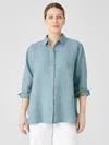 Eileen Fisher Washed Organic Linen Delave Classic Collar Shirt In Blue