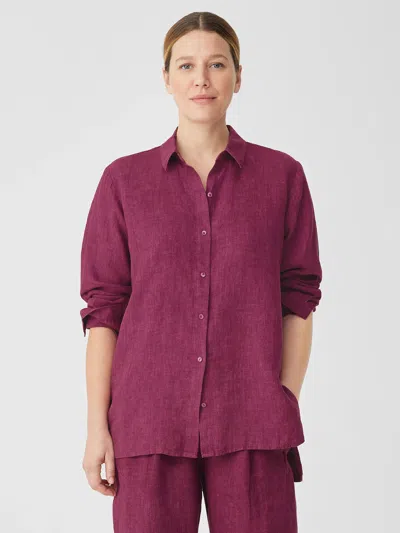 Eileen Fisher Washed Organic Linen Delave Classic Collar Shirt In Pink