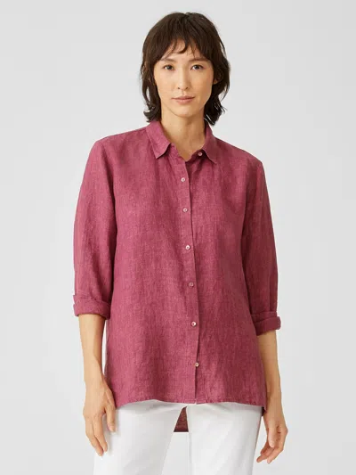 Eileen Fisher Washed Organic Linen Delave Classic Collar Shirt In Purple