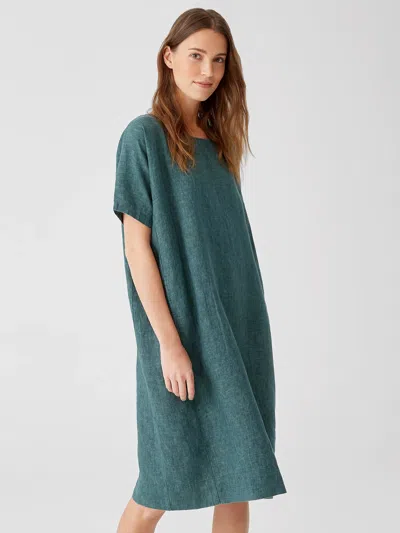 Eileen Fisher Washed Organic Linen Delave Dress In Green
