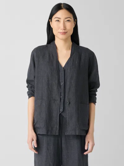 Eileen Fisher Washed Organic Linen Delave High Collar Jacket In Graphite