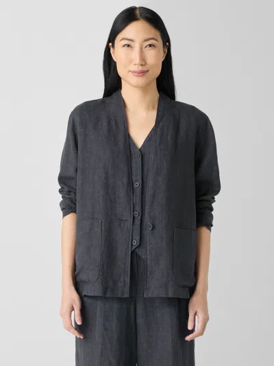 Eileen Fisher Washed Organic Linen Delave High Collar Jacket In Gray