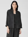 Eileen Fisher Washed Organic Linen Delave High Collar Jacket In Gray