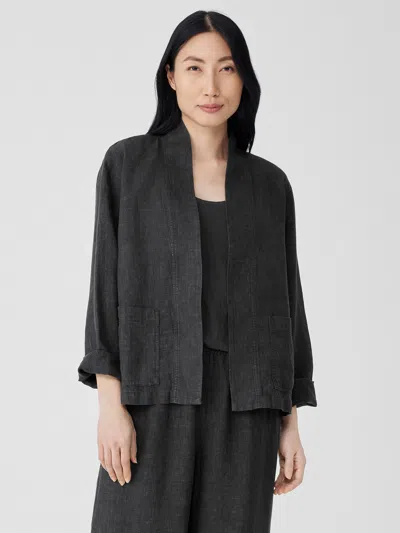 Eileen Fisher Washed Organic Linen Delave High Collar Jacket In Gray