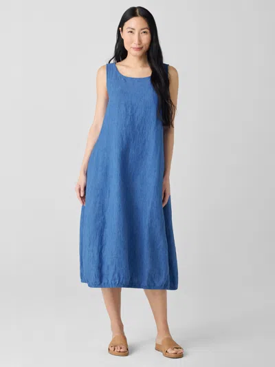Eileen Fisher Washed Organic Linen Delave Lantern Dress In Blue