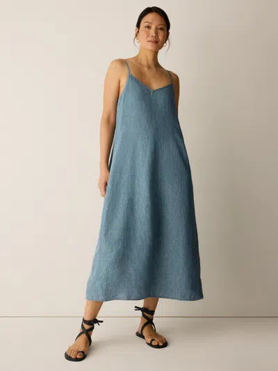 Eileen Fisher Washed Organic Linen Delave Lantern Dress In Field