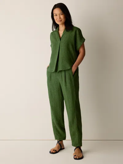 Eileen Fisher Washed Organic Linen Delave Lantern Pant In Green