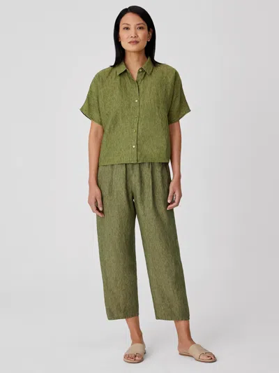 Eileen Fisher Washed Organic Linen Delave Lantern Pant In Green