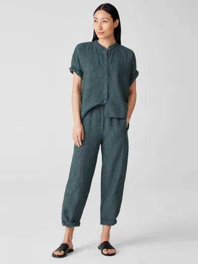 Eileen Fisher Washed Organic Linen Delave Lantern Pant In Green
