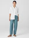 Eileen Fisher Washed Organic Linen Delave Lantern Pant In Green