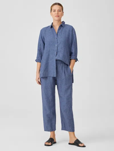 Eileen Fisher Washed Organic Linen Delave Lantern Pant In Blue