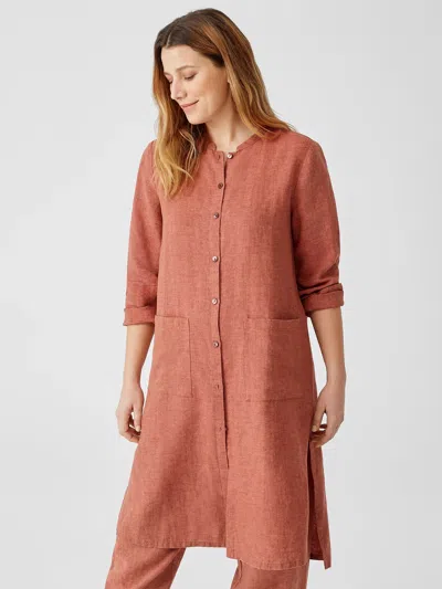 Eileen Fisher Washed Organic Linen Delave Long Shirt In Orange