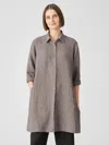 Eileen Fisher Washed Organic Linen Delave Long Shirt In Brown