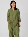Eileen Fisher Washed Organic Linen Delave Long Shirt In Green