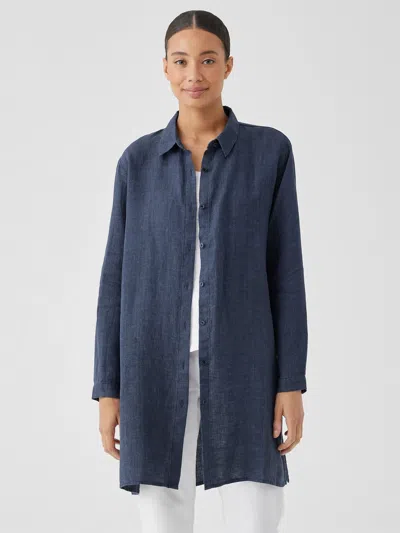 Eileen Fisher Washed Organic Linen Delave Long Shirt In Purple