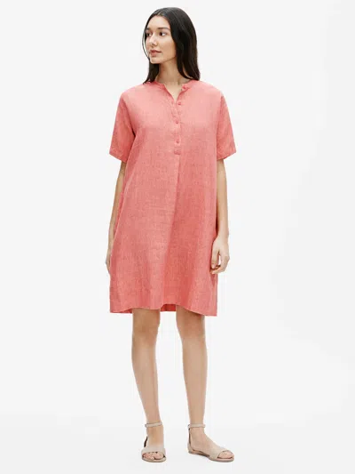 Eileen Fisher Washed Organic Linen Delave Mandarin Collar Shirtdress In Pink