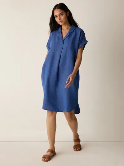 Eileen Fisher Washed Organic Linen Delave Notch Collar Dress In Bayleaf