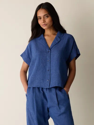 Eileen Fisher Washed Organic Linen Delave Notch Collar Shirt In Deep Dive