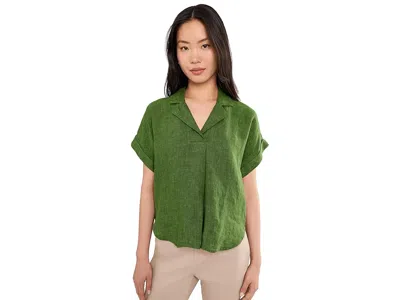 Eileen Fisher Washed Organic Linen Delave Notch Collar Top In Green