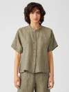 Eileen Fisher Washed Organic Linen Delave Shirt In Green