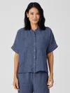 Eileen Fisher Washed Organic Linen Delave Shirt In Blue