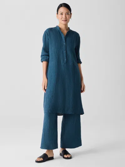 Eileen Fisher Washed Organic Linen Delave Shirtdress In Blue