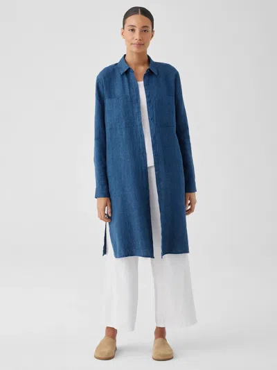 Eileen Fisher Washed Organic Linen Delave Shirtdress In Blue