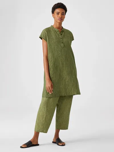 Eileen Fisher Washed Organic Linen Delave Shirtdress In Green
