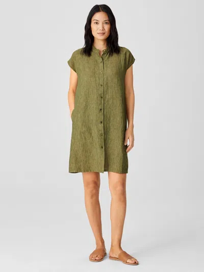 Eileen Fisher Washed Organic Linen Delave Shirtdress In Green