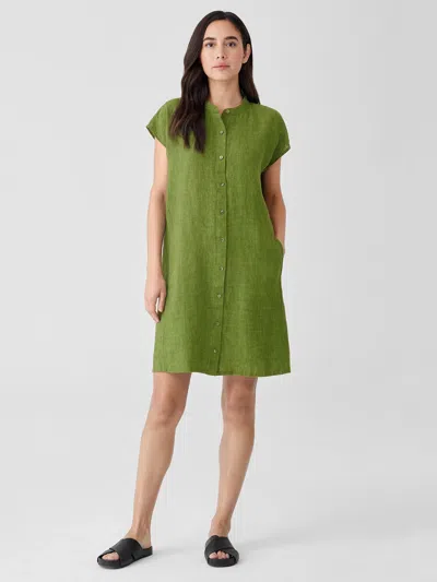 Eileen Fisher Washed Organic Linen Delave Shirtdress In Green