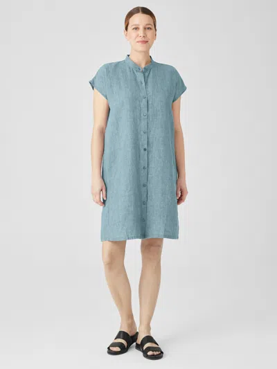 Eileen Fisher Washed Organic Linen Delave Shirtdress In Blue