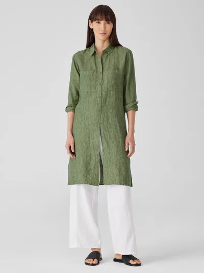Eileen Fisher Washed Organic Linen Delave Shirtdress In Green