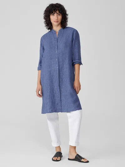 Eileen Fisher Washed Organic Linen Delave Shirtdress In Purple