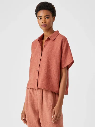Eileen Fisher Washed Organic Linen Delave Short-sleeve Shirt In Pink