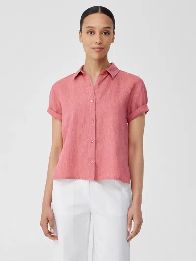 Eileen Fisher Washed Organic Linen Delave Short-sleeve Shirt In Pink
