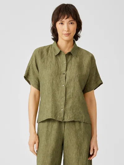 EILEEN FISHER WASHED ORGANIC LINEN DELAVE SHORT-SLEEVE SHIRT
