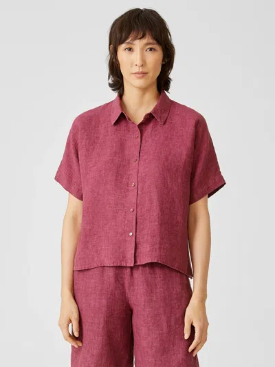 Eileen Fisher Washed Organic Linen Delave Short-sleeve Shirt In Purple