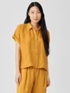 Eileen Fisher Washed Organic Linen Delave Short-sleeve Shirt In Yellow