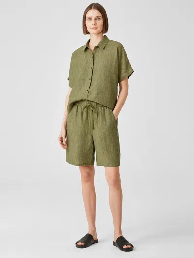 Eileen Fisher Washed Organic Linen Delave Shorts In Green