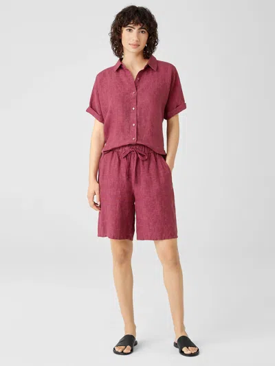 Eileen Fisher Washed Organic Linen Delave Shorts In Burgundy