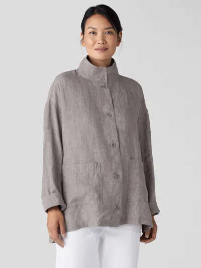 Eileen Fisher Washed Organic Linen Delave Stand Collar Jacket In Gray