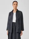 Eileen Fisher Washed Organic Linen Delave Stand Collar Jacket In Gray