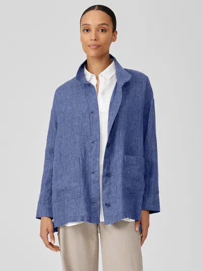 Eileen Fisher Washed Organic Linen Delave Stand Collar Jacket In Purple
