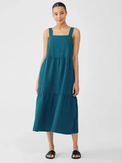 Eileen Fisher Washed Organic Linen Delave Tiered Dress In Blue