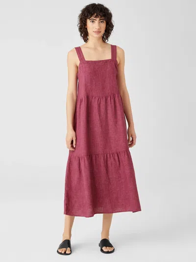 Eileen Fisher Washed Organic Linen Delave Tiered Dress In Pink