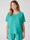 Eileen Fisher Washed Organic Linen Delave Top In Blue