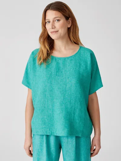 Eileen Fisher Washed Organic Linen Delave Top In Blue