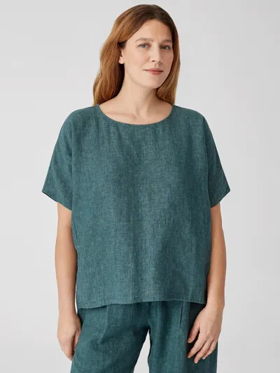Eileen Fisher Washed Organic Linen Delave Top In Blue