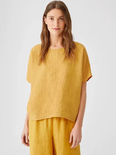 Eileen Fisher Washed Organic Linen Delave Top In Yellow